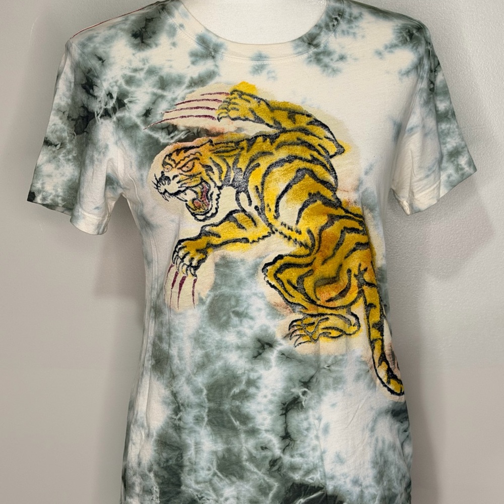 Lucky Brand Green and White Tie-Dye T-Shirt
